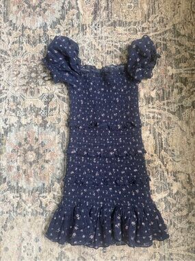 KatieJ NYC Girls Navy Floral Smocked Ruffle Dress